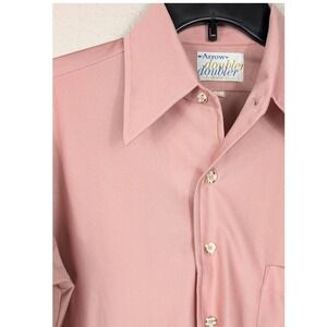 Vintage Arrow Doubler Mens 15.5 Pink Long Sleeve Button Up Shirt Nylon M